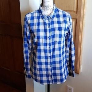 Jachs Girlfriend Sz. L Womens Blue/Cream Gingham/Check Shirt Long Sleeve NWT